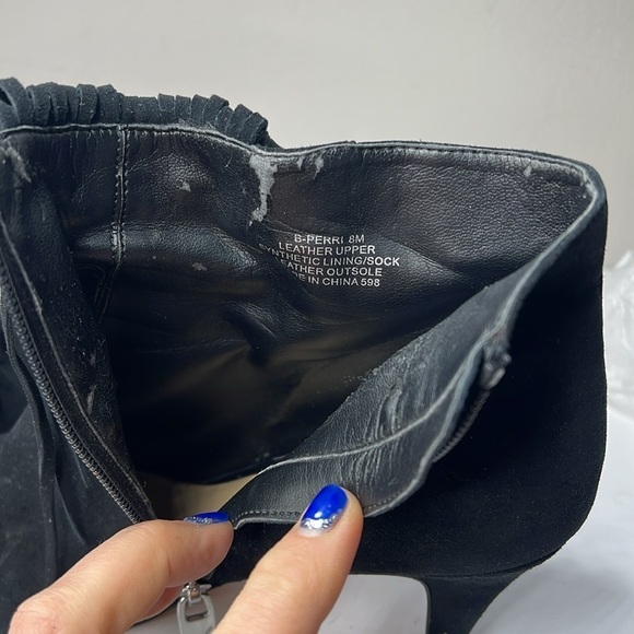 Brian Atwood Sz 9 Perri Black Suede Fringe Firing Booties Metal Detail 2.5” Heel - Picture 9 of 10